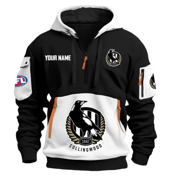 Collingwood Magpies Australian Football League Exclusive Logo Hoodie Half Zipper HOAFL0090525A01COLL - White
