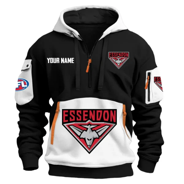 Essendon Bombers Australian Football League Exclusive Logo Hoodie Half Zipper HOAFL0090525A01ESS - White