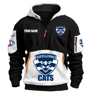 Geelong Cats Australian Football League Exclusive Logo Hoodie Half Zipper HOAFL0090525A01GEEL - White