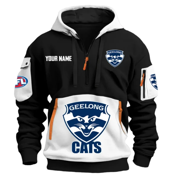 Geelong Cats Australian Football League Exclusive Logo Hoodie Half Zipper HOAFL0090525A01GEEL - White