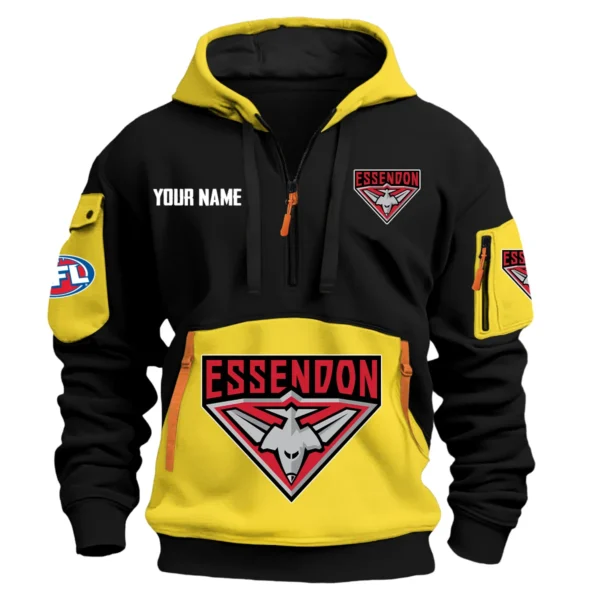 Essendon Bombers Australian Football League Exclusive Logo Hoodie Half Zipper HOAFL0090525A01ESS - Yellow