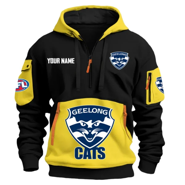 Geelong Cats Australian Football League Exclusive Logo Hoodie Half Zipper HOAFL0090525A01GEEL - Yellow