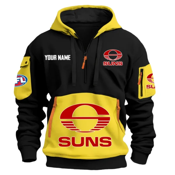 Gold Coast SUNS Australian Football League Exclusive Logo Hoodie Half Zipper HOAFL0090525A01GCFC - Yellow