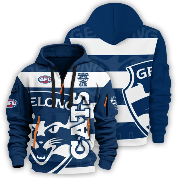 Geelong Cats Australian Football League Exclusive Logo Hoodie Half Zipper HOAFL120525A01GEEL - Image 3