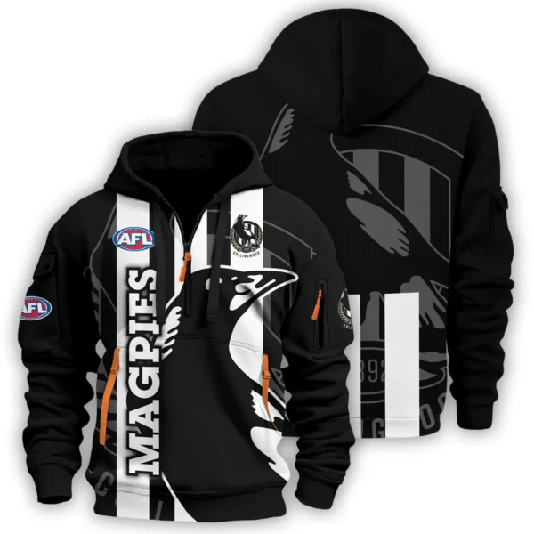 Collingwood Magpies Australian Football League Exclusive Logo Hoodie Half Zipper HOAFL120525A01COLL - Image 3