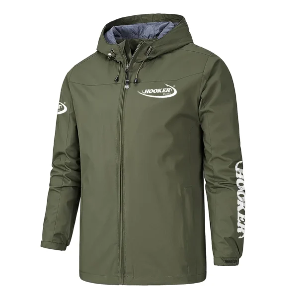Hooker Boats Fishing AU Exclusive Logo Windbreaker Rain Jacket HOFS160525A01HOO - ArmyGreen