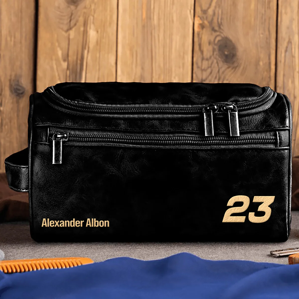 Alexander Albon Williams - Leather Toiletry Bag BL19425A23 - Black