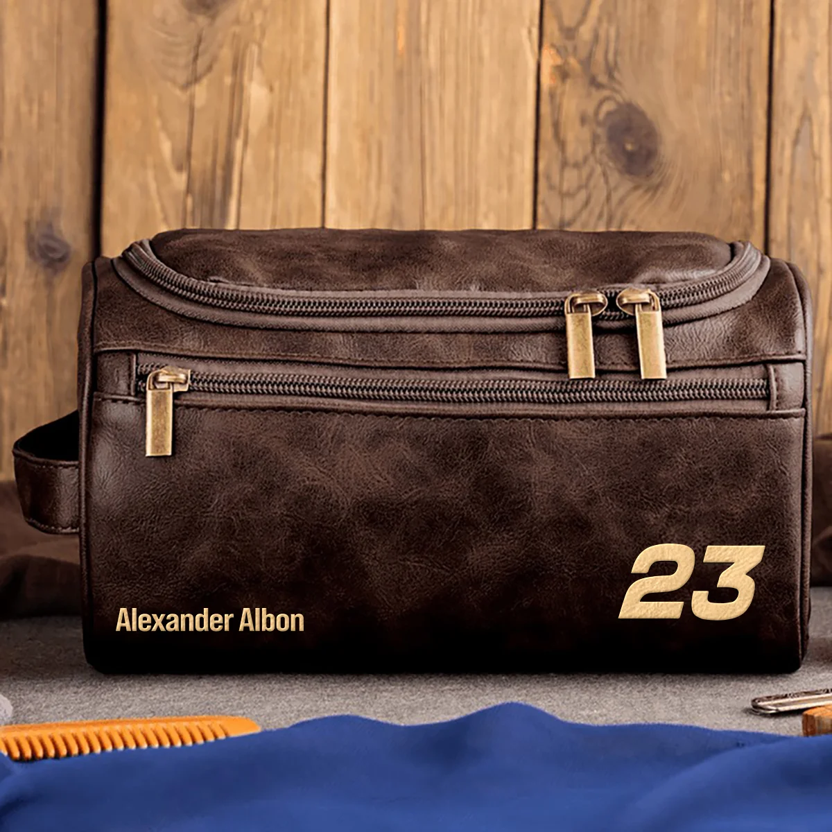 Alexander Albon Williams - Leather Toiletry Bag BL19425A23 - Coffee