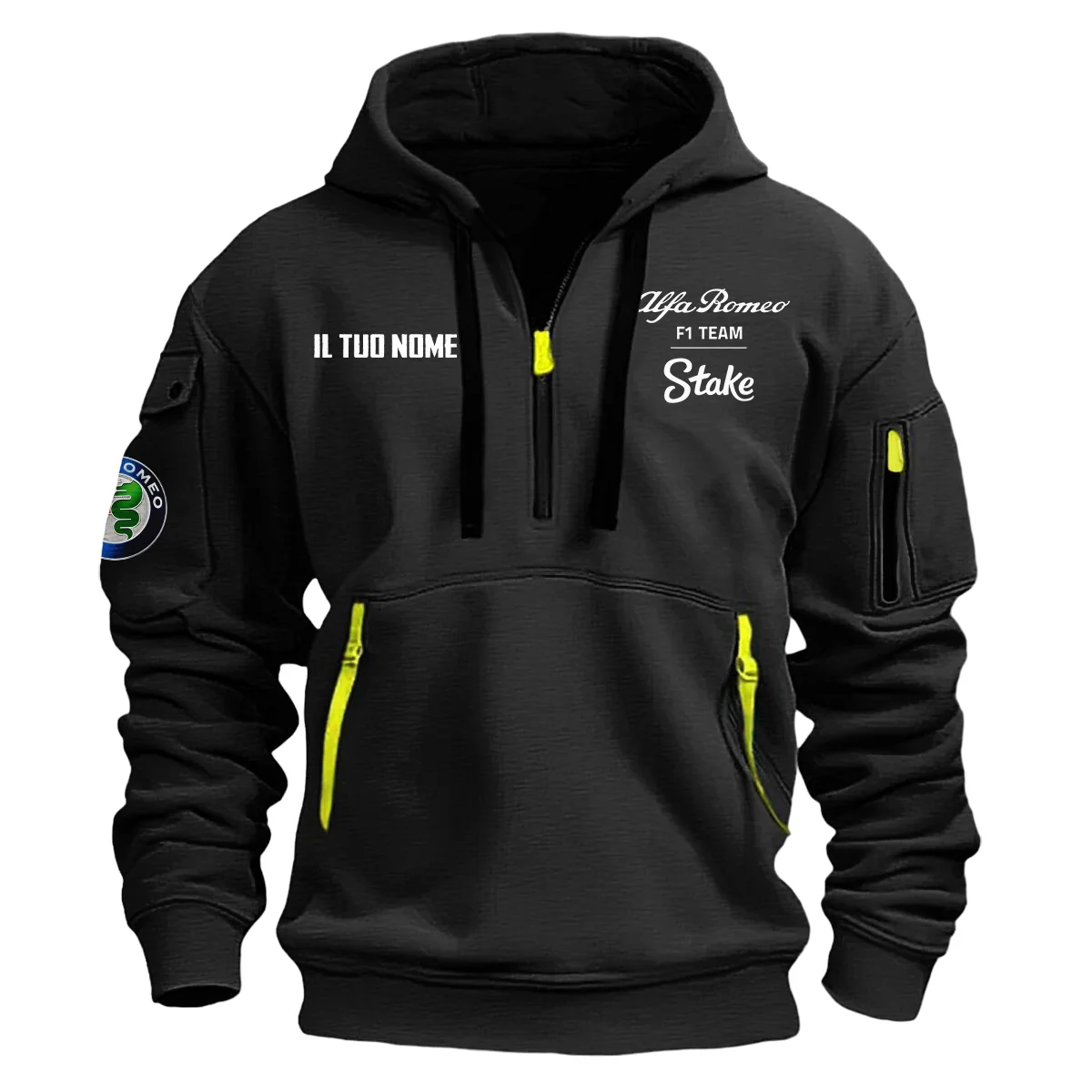 Alfa Romeo Racing F1 Custom Name Hoodie Half Zipper BL16325A2 - Black