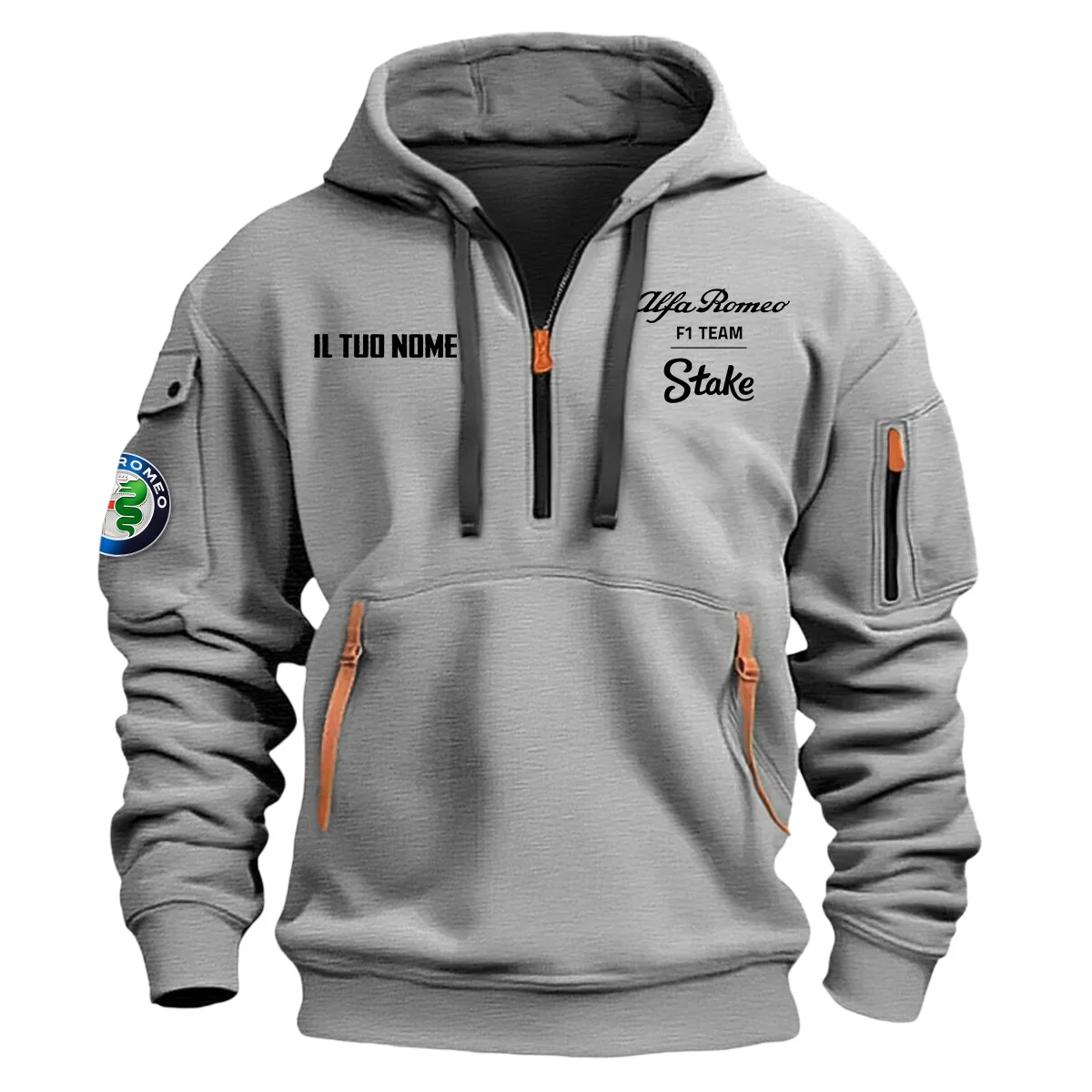 Alfa Romeo Racing F1 Custom Name Hoodie Half Zipper BL16325A2 - Gray