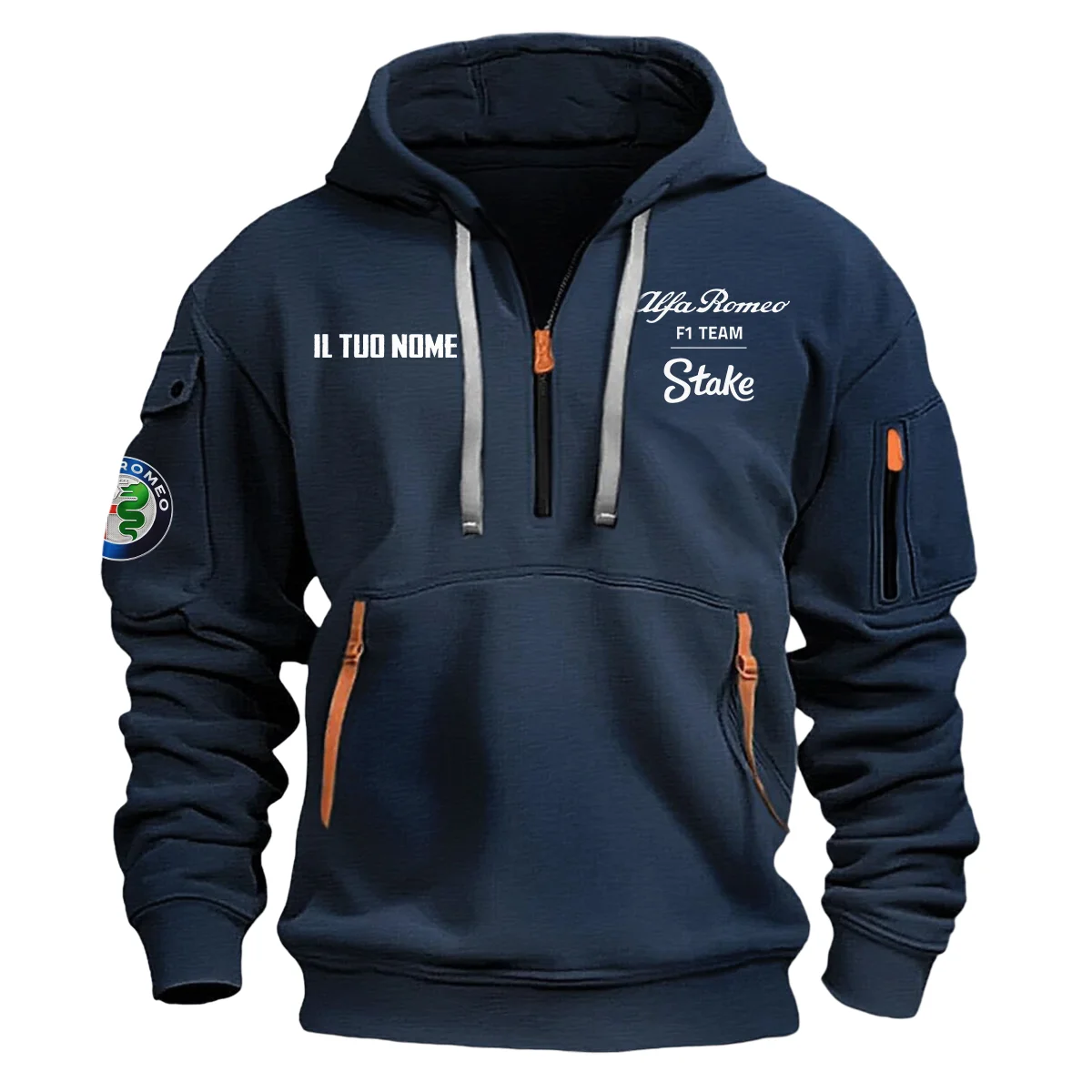 Alfa Romeo Racing F1 Custom Name Hoodie Half Zipper BL16325A2 - Navy