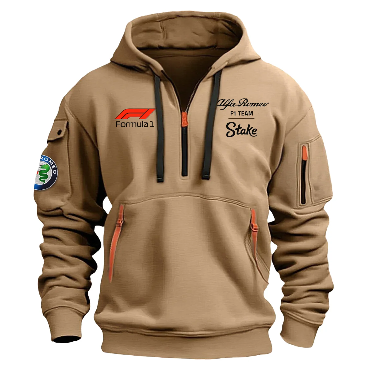 Alfa Romeo Racing F1 Exclusive Logo Hoodie Half Zipper BL16325A1 - Khaki