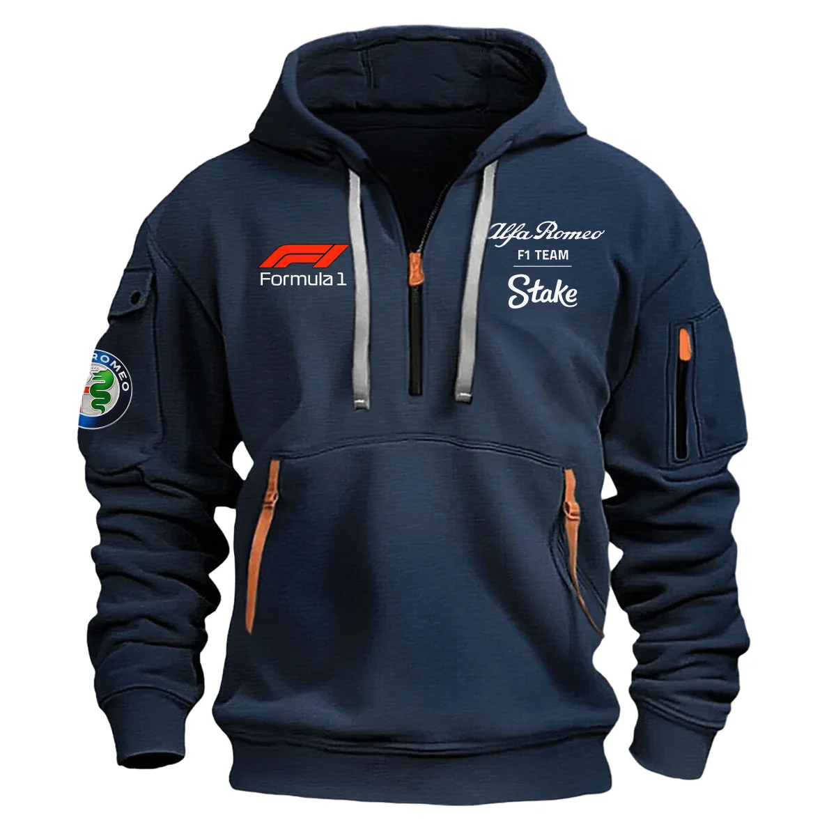 Alfa Romeo Racing F1 Exclusive Logo Hoodie Half Zipper BL16325A1 - Navy