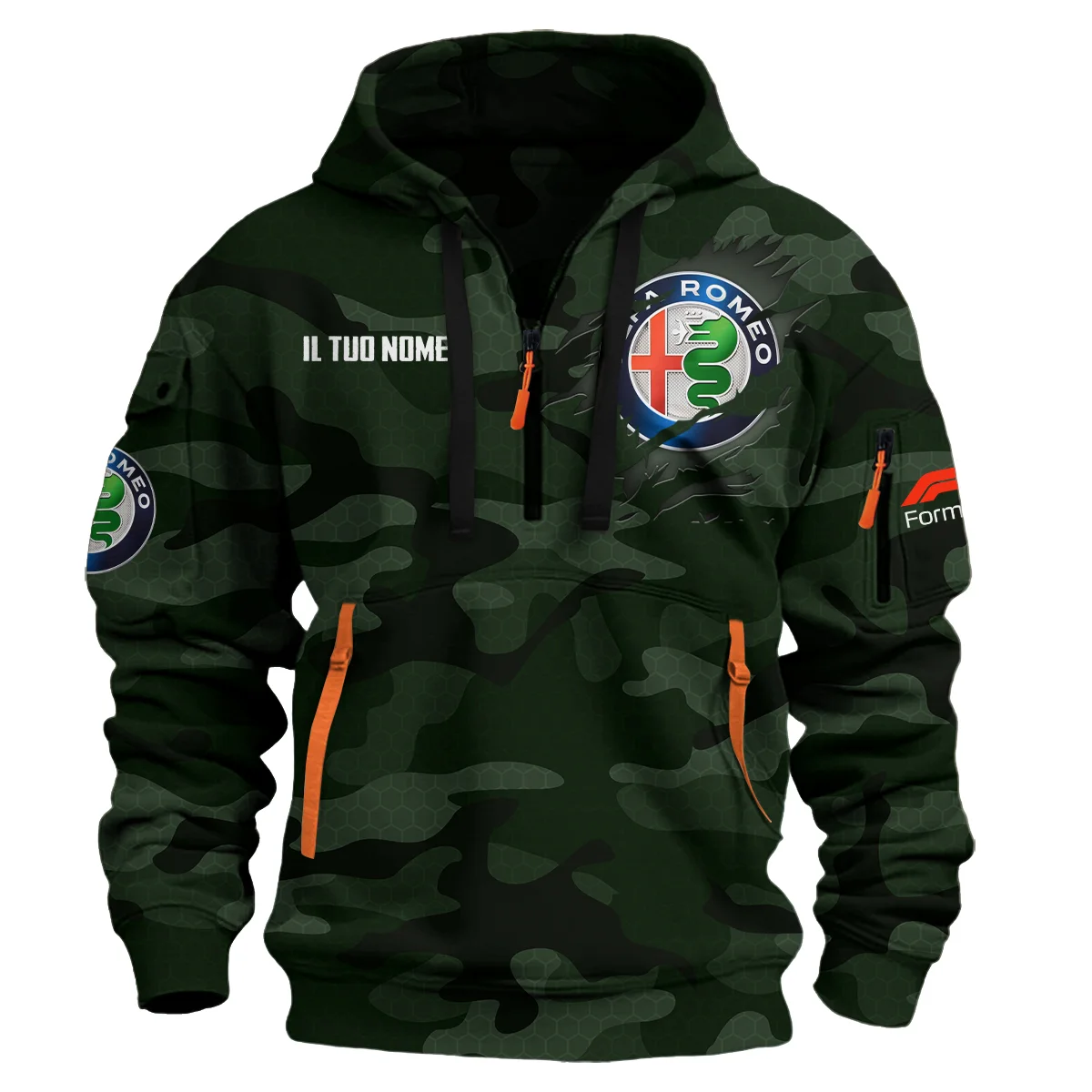 Alfa Romeo Racing F1 Exclusive Logo Hoodie Half Zipper BL16325A3 - ArmyGreen