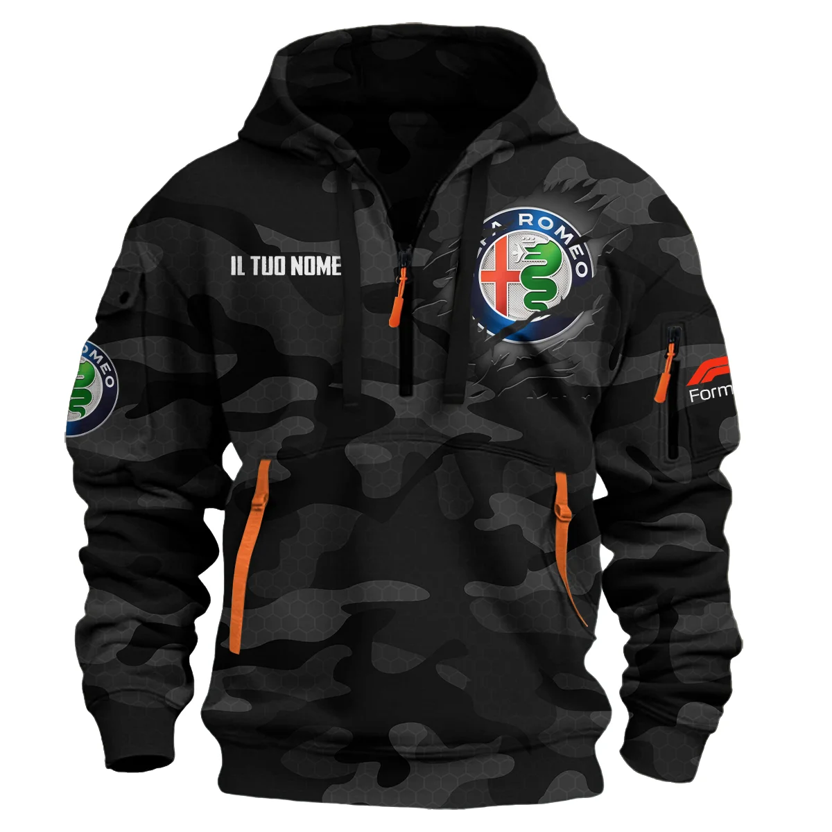 Alfa Romeo Racing F1 Exclusive Logo Hoodie Half Zipper BL16325A3 - Black