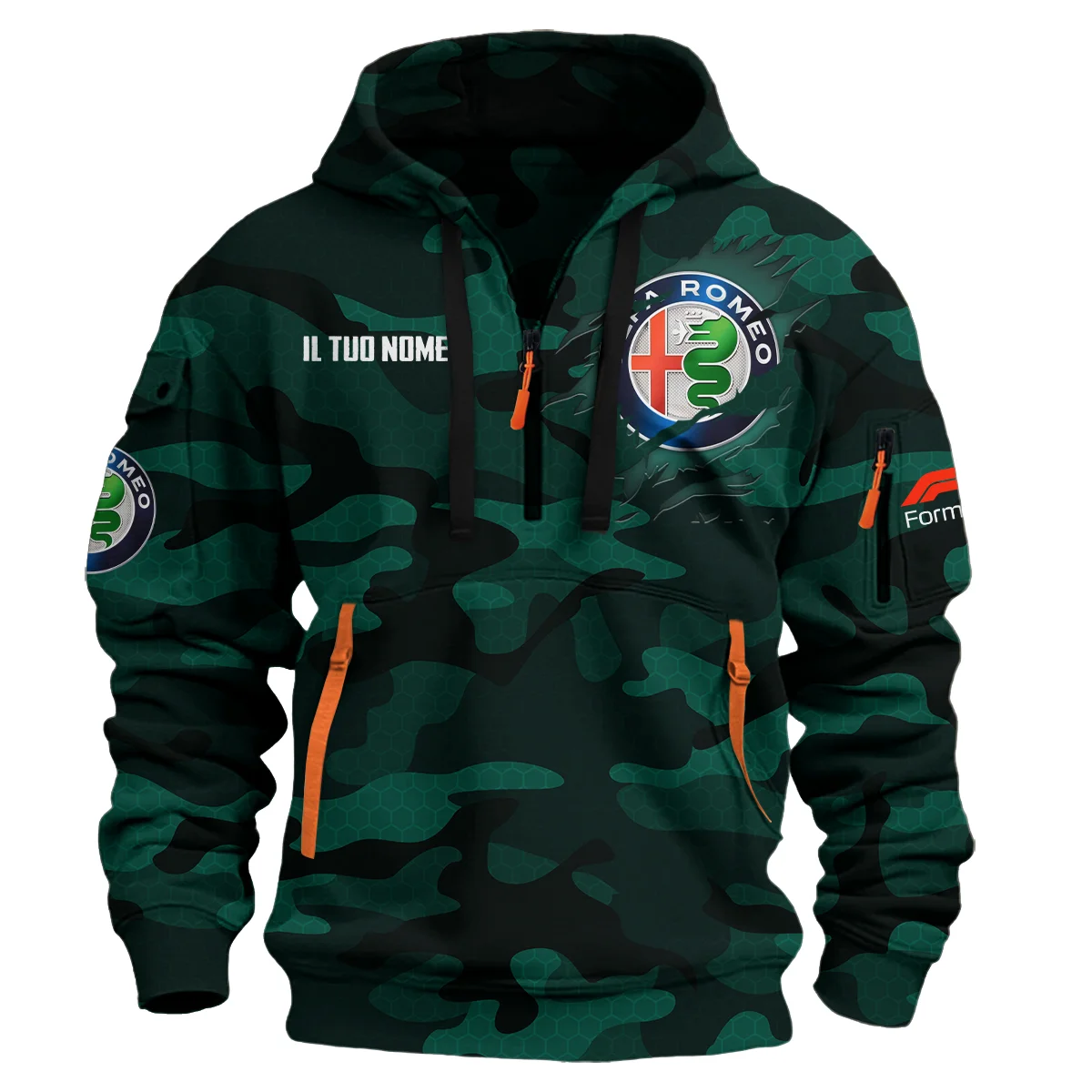Alfa Romeo Racing F1 Exclusive Logo Hoodie Half Zipper BL16325A3 - Green