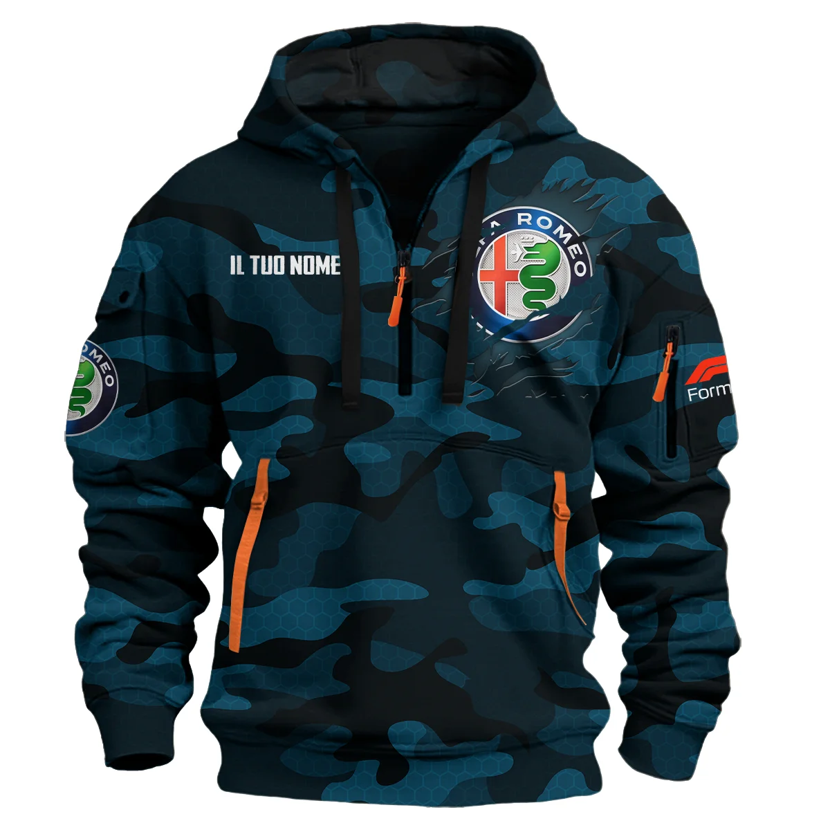 Alfa Romeo Racing F1 Exclusive Logo Hoodie Half Zipper BL16325A3 - Navy