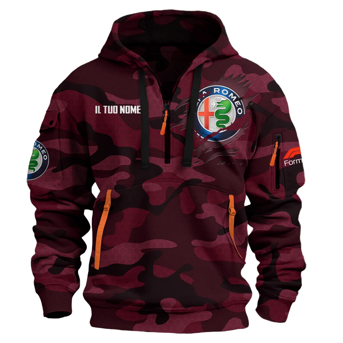 Alfa Romeo Racing F1 Exclusive Logo Hoodie Half Zipper BL16325A3 - Red Wine