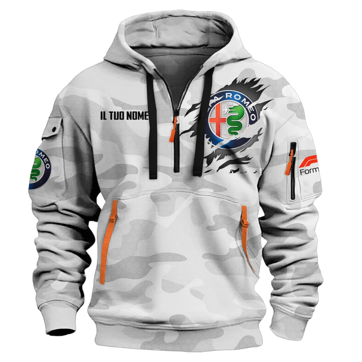 Alfa Romeo Racing F1 Exclusive Logo Hoodie Half Zipper BL16325A3 - White