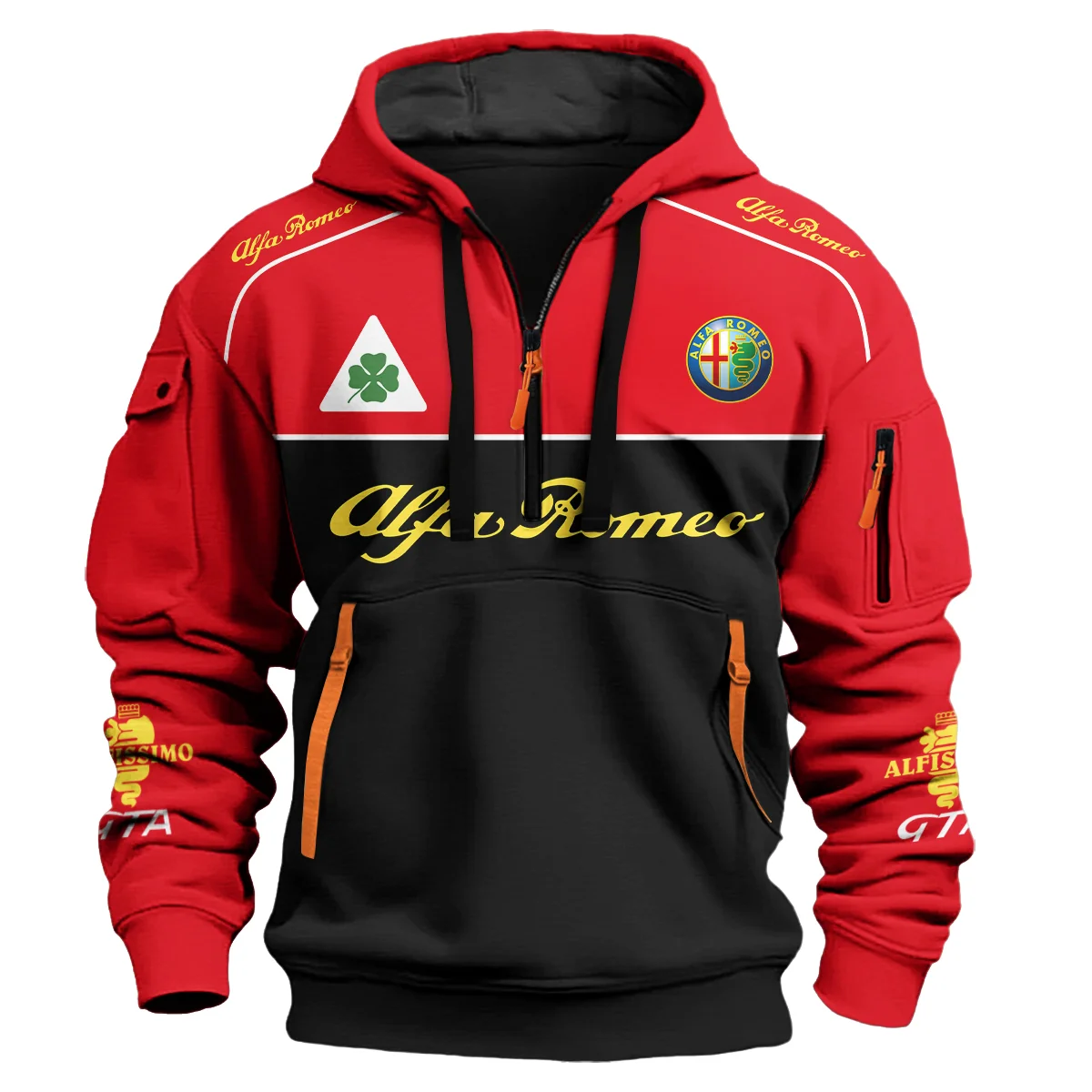 Alfa Romeo Racing F1 Hoodie Half Zipper All Over Prints BL17325A3HZ - Black Red
