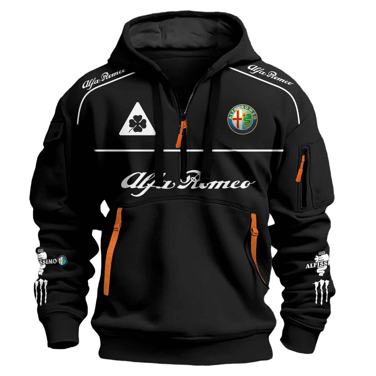 Alfa Romeo Racing F1 Hoodie Half Zipper All Over Prints BL17325A3HZ - Black