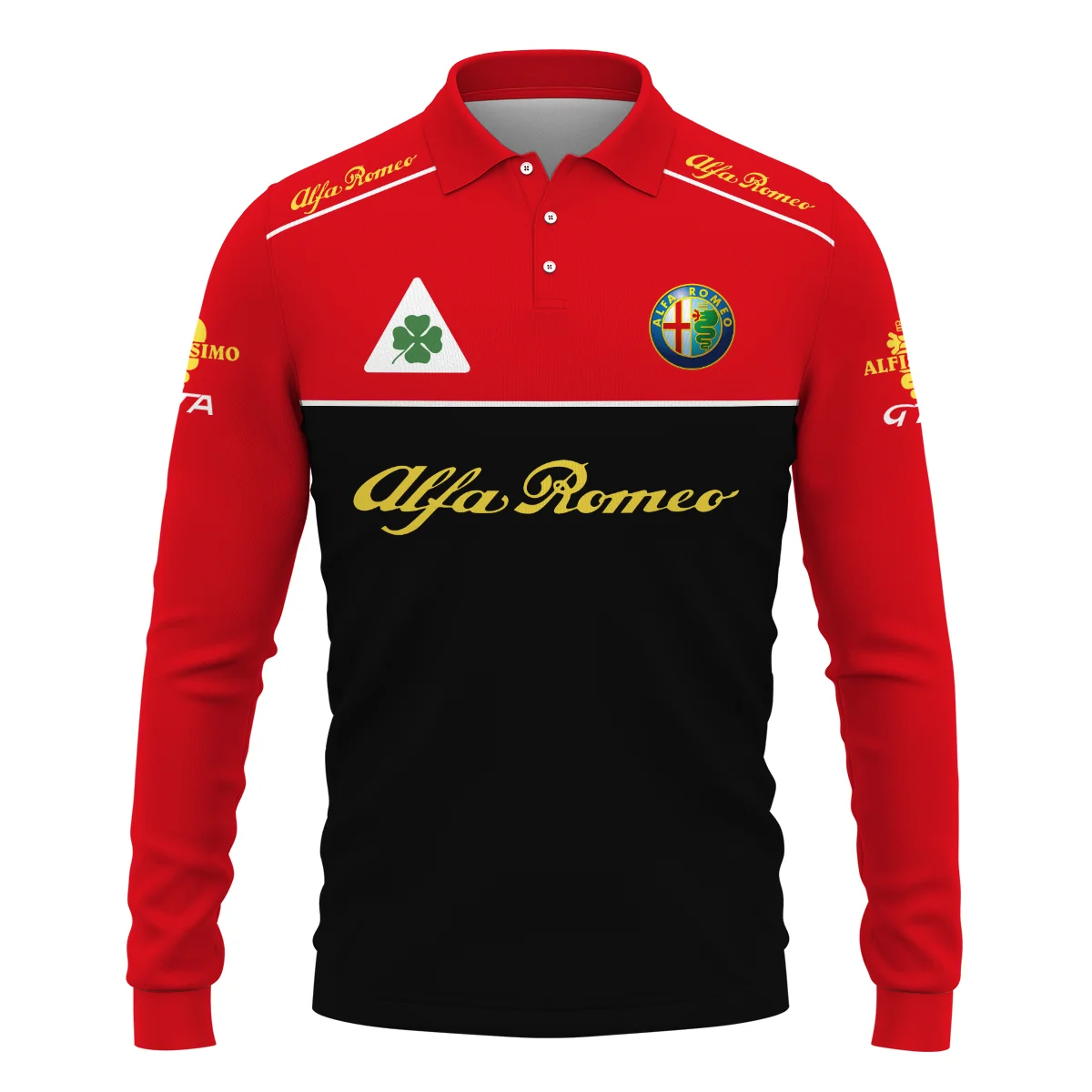 Alfa Romeo Racing F1 Long Polo Shirt All Over Prints BL17325ALPL - Black Red