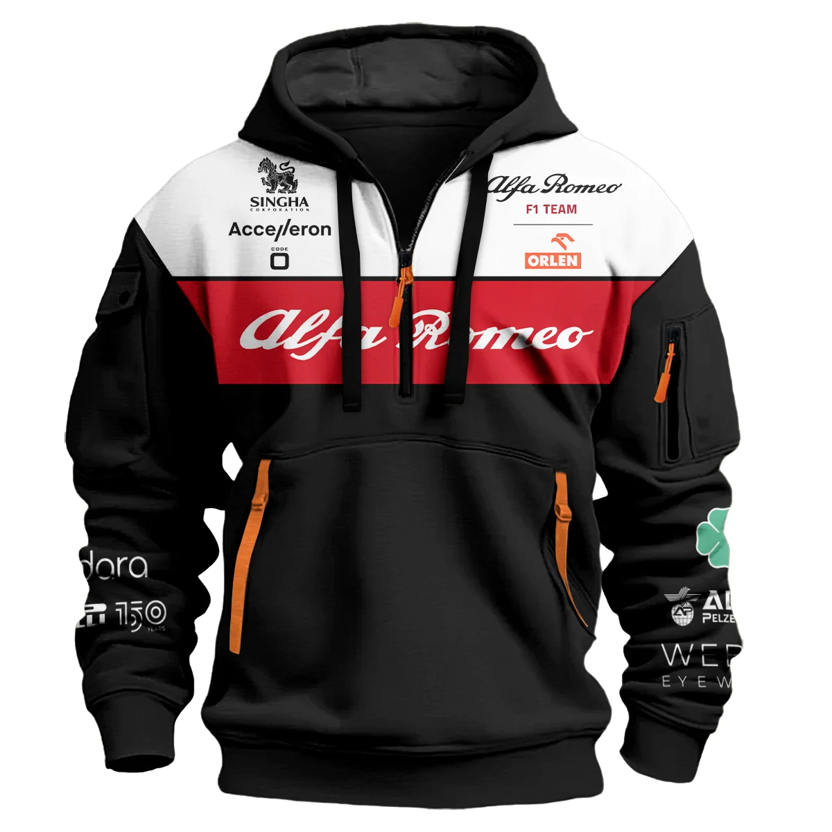 Alfa Romeo Racing F1 Team ORLEN 2022 Hoodie Half Zipper All Over Prints BL15325A3HZ - Black