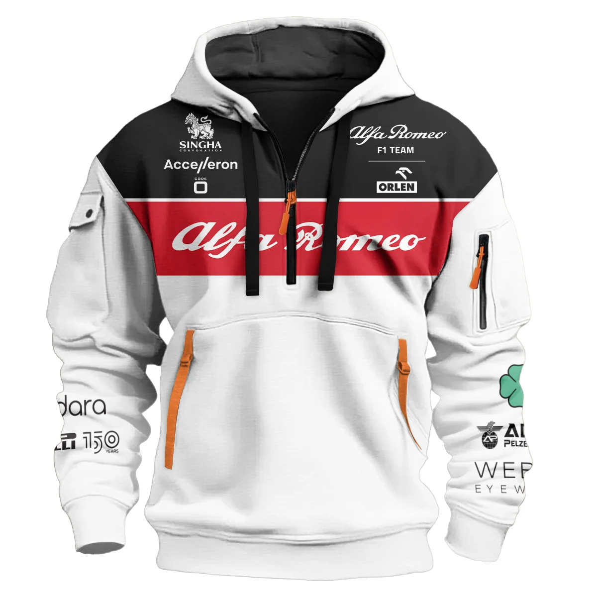 Alfa Romeo Racing F1 Team ORLEN 2022 Hoodie Half Zipper All Over Prints BL15325A3HZ - White
