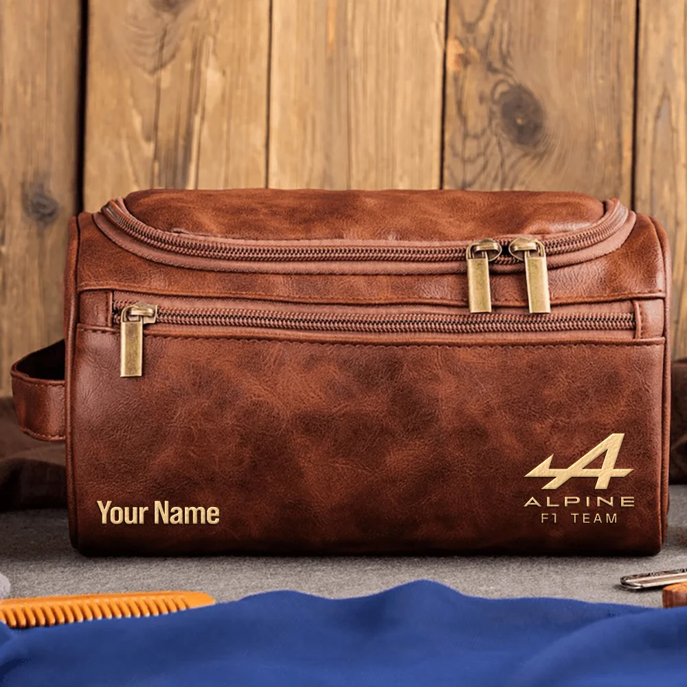Alpine F1 Team - Personalized Leather Toiletry Bag BL18425A1ALP - Dark Brown