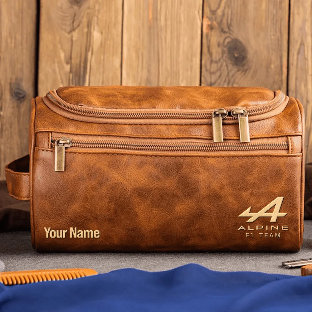 Alpine F1 Team - Personalized Leather Toiletry Bag BL18425A1ALP - Light Brown