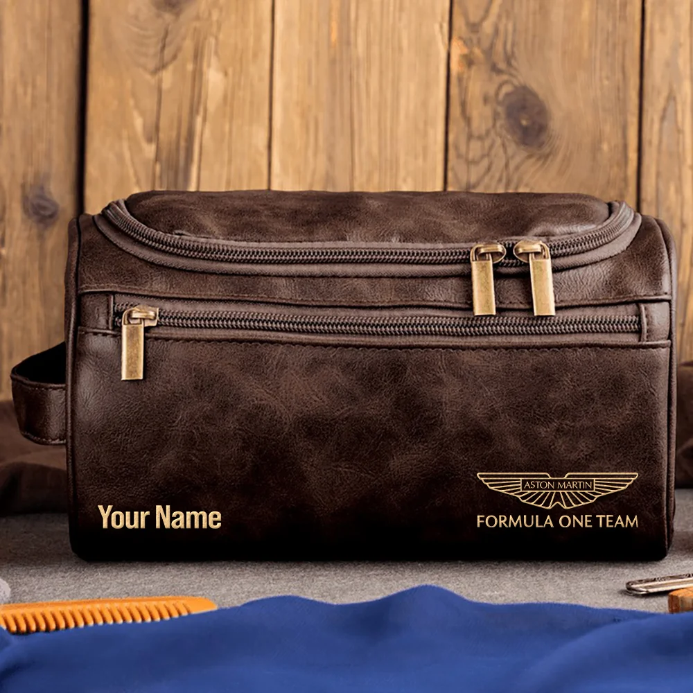 Aston Martin F1 Team - Personalized Leather Toiletry Bag BL18425A1AM - Coffee
