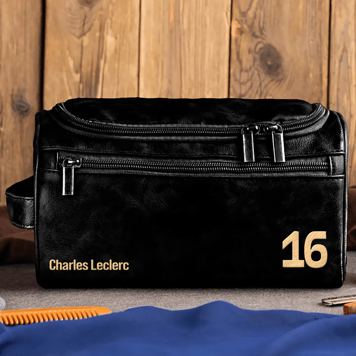 Charles Leclerc Ferrari - Leather Toiletry Bag BL19425A16 - Black