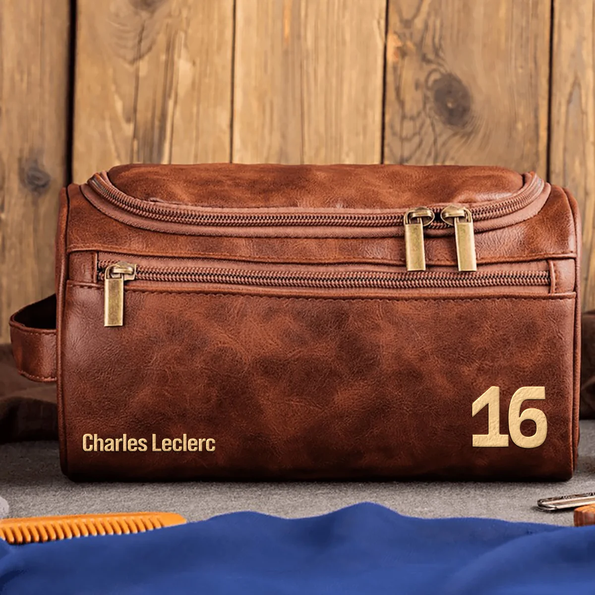 Charles Leclerc Ferrari - Leather Toiletry Bag BL19425A16 - Dark Brown