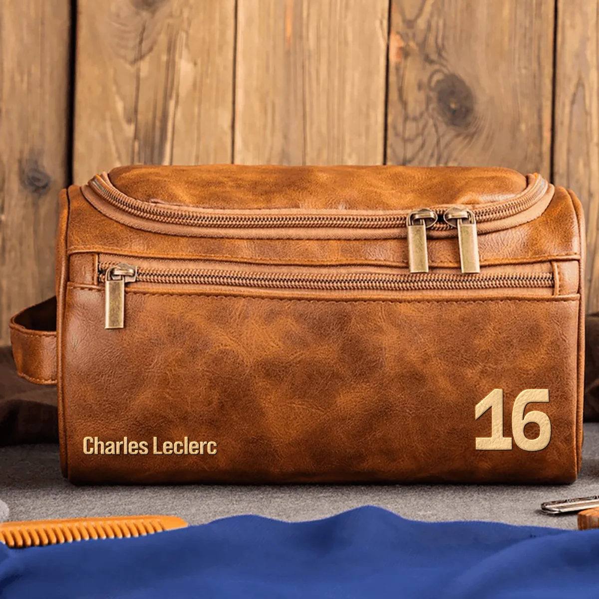 Charles Leclerc Ferrari - Leather Toiletry Bag BL19425A16 - Light Brown