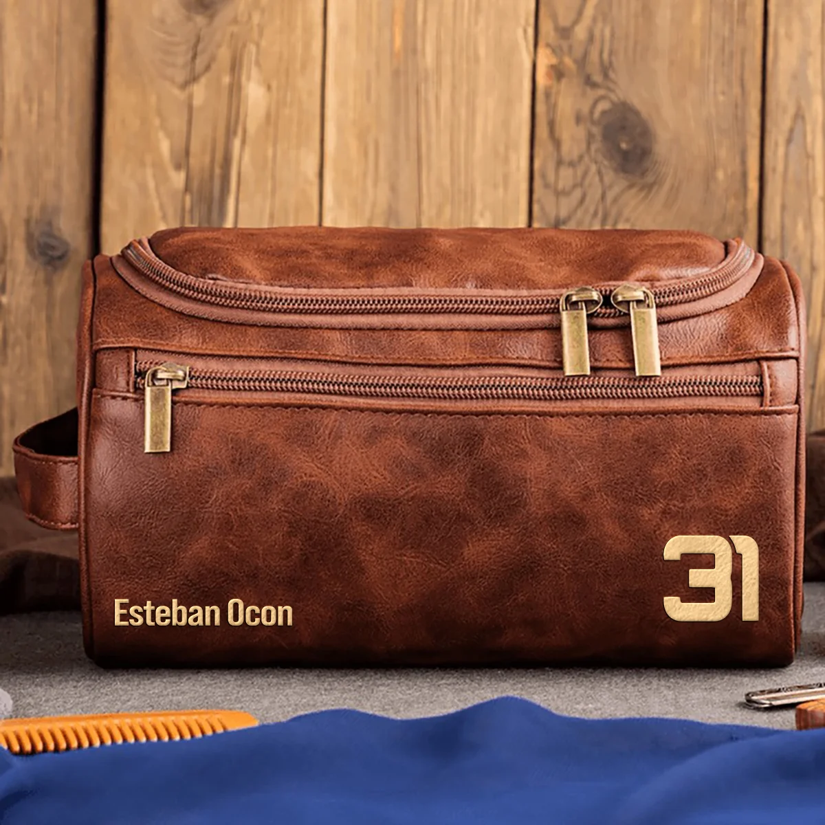Esteban Ocon Haas - Leather Toiletry Bag BL19425A31 - Dark Brown