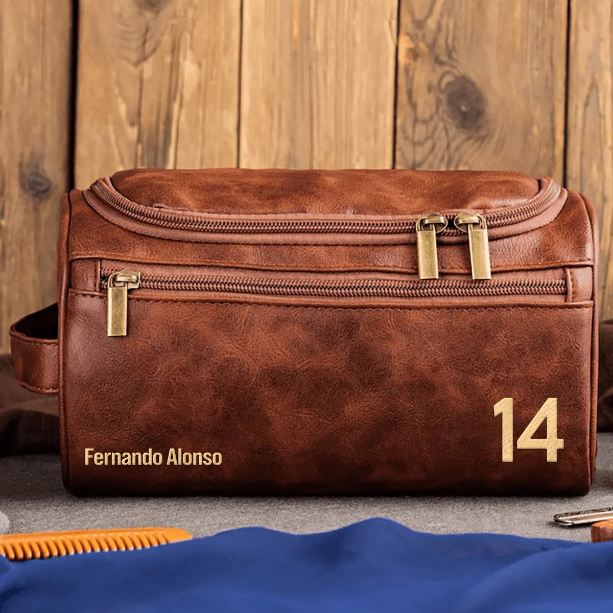 Fernando Alonso Aston Martin - Leather Toiletry Bag BL19425A14 - Dark Brown