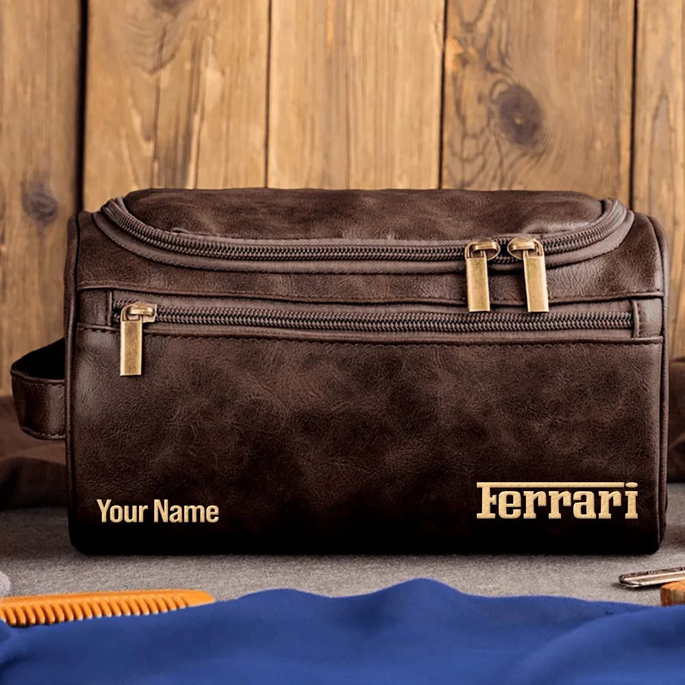 Ferrari F1 Team - Personalized Leather Toiletry Bag BL18425A1FRR - Coffee