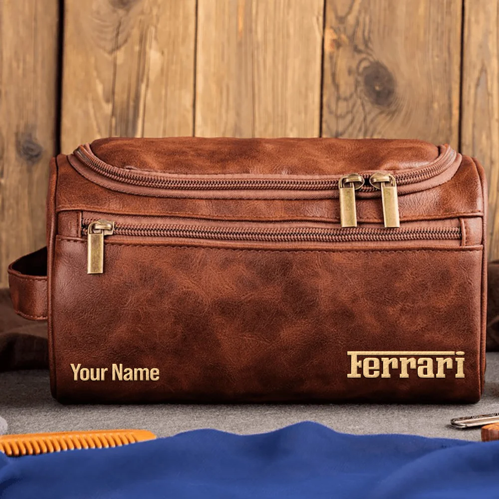 Ferrari F1 Team - Personalized Leather Toiletry Bag BL18425A1FRR - Dark Brown