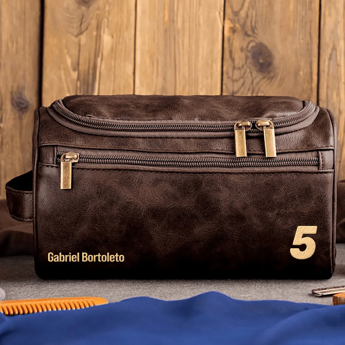 Gabriel Bortoleto Kick Sauber - Leather Toiletry Bag BL19425A5 - Coffee
