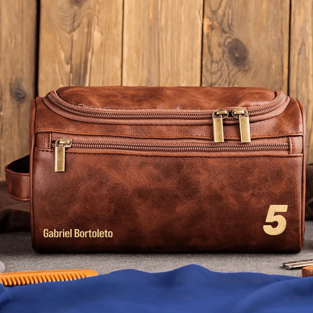 Gabriel Bortoleto Kick Sauber - Leather Toiletry Bag BL19425A5 - Dark Brown
