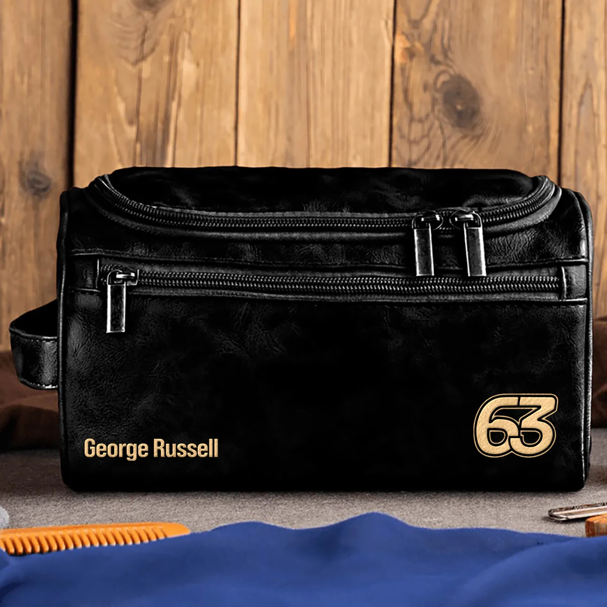 George Russell Mercedes - Leather Toiletry Bag BL19425A63 - Black