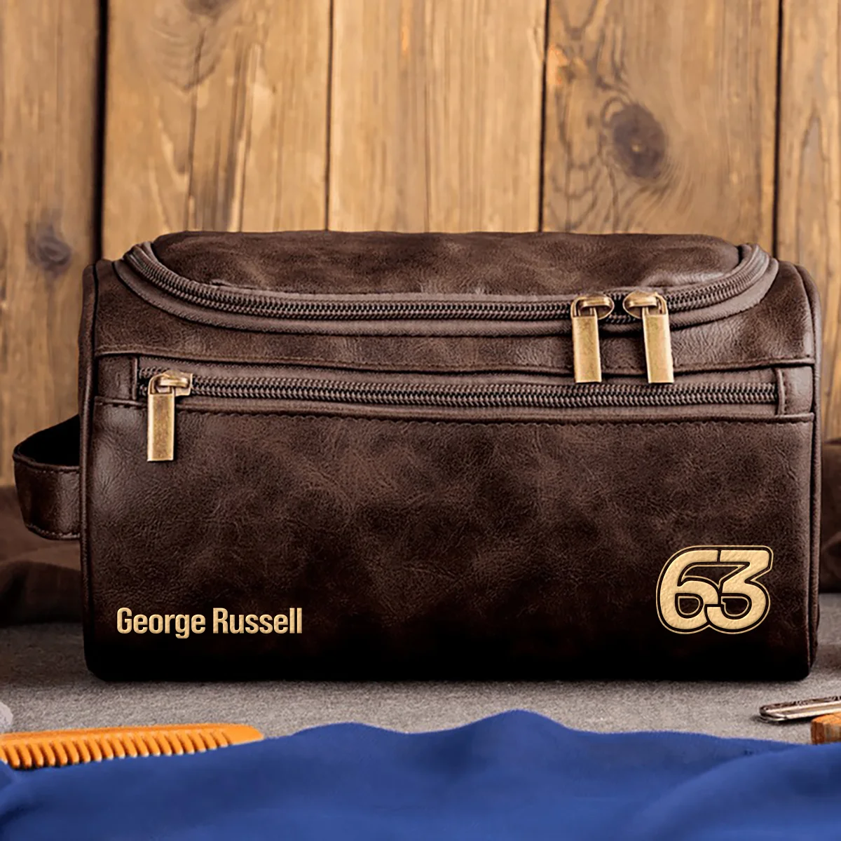 George Russell Mercedes - Leather Toiletry Bag BL19425A63 - Coffee