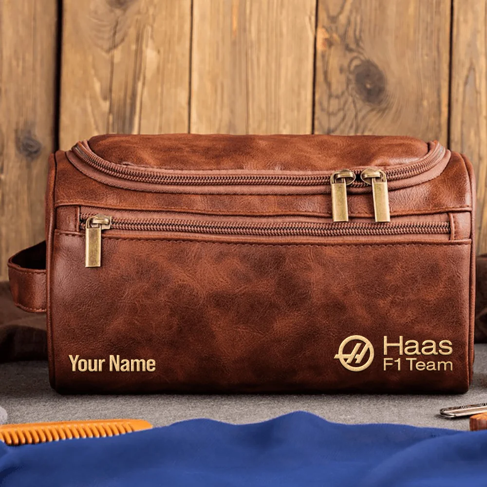 Haas F1 Team - Personalized Leather Toiletry Bag BL18425A1HAAS - Dark Brown