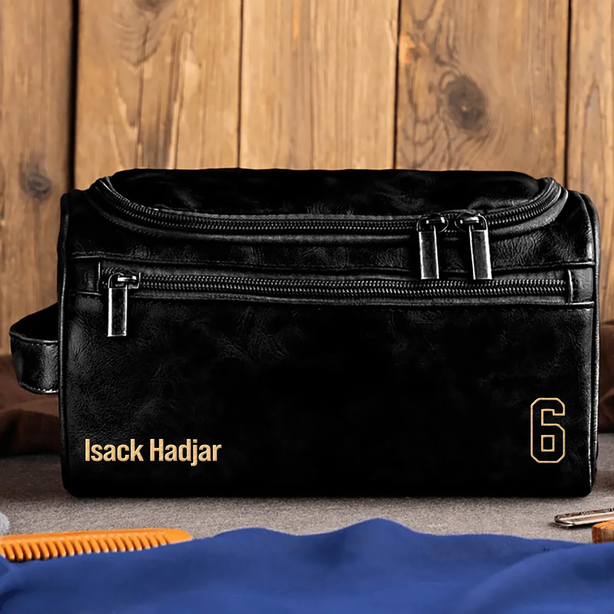 Isack Hadjar Racing Bulls - Leather Toiletry Bag BL19425A6 - Black
