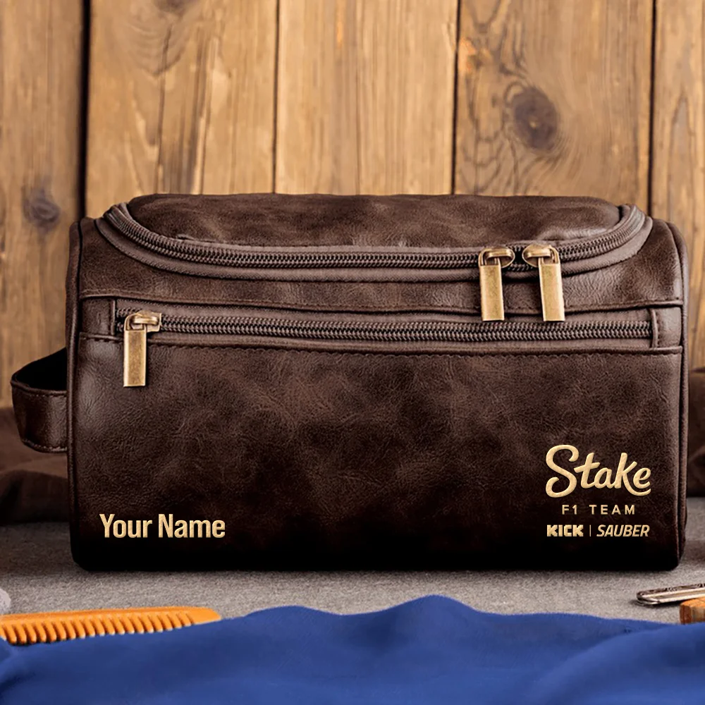 Kick Sauber F1 Team - Personalized Leather Toiletry Bag BL18425A1KS - Coffee