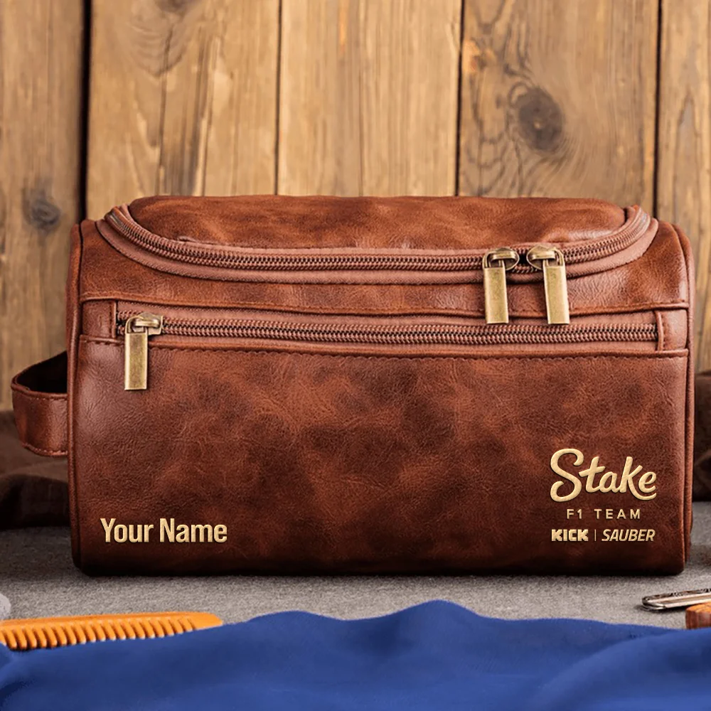 Kick Sauber F1 Team - Personalized Leather Toiletry Bag BL18425A1KS - Dark Brown