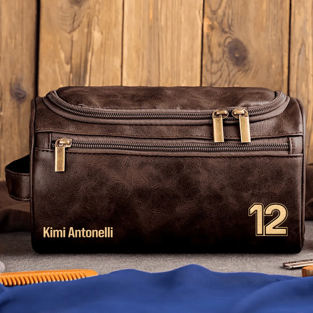 Kimi Antonelli Mercedes - Leather Toiletry Bag BL19425A12 - Coffee