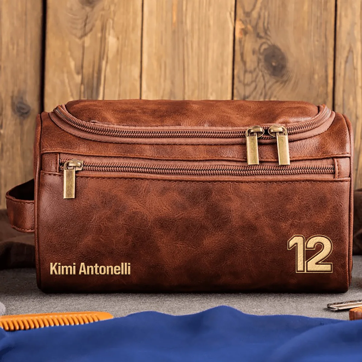 Kimi Antonelli Mercedes - Leather Toiletry Bag BL19425A12 - Dark Brown