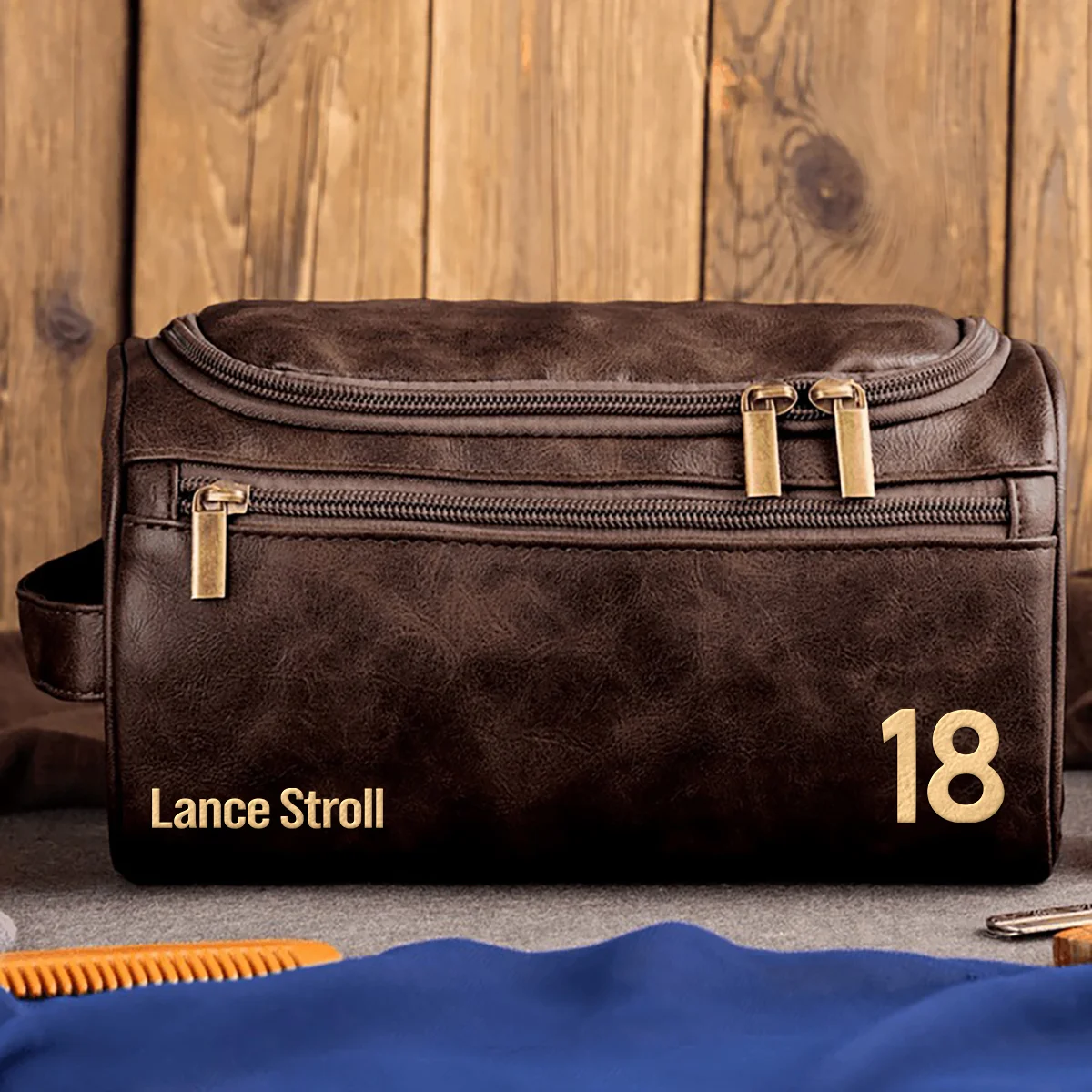 Lance Stroll Aston Martin - Leather Toiletry Bag BL19425A18 - Coffee