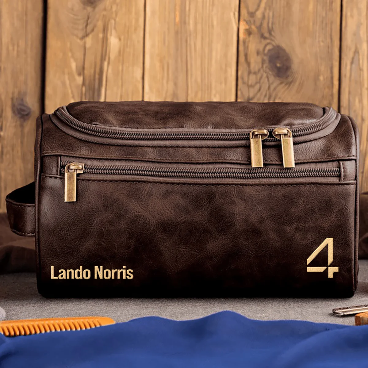 Lando Norris McLaren - Leather Toiletry Bag BL19425A4 - Coffee